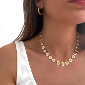 Daisy Flower Enamel Oil Drip Alloy Gold Chain Necklace Bracelet Anklet Earrings Bohemian Sweet Style For Women