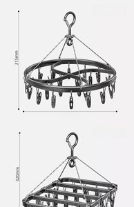 Aluminum sock drying rack detail showing circular 24-clip and rectangular 28-clip variants