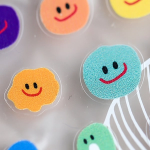 Colorful smiley face nail stickers with wavy edges and premium woven texture stickers