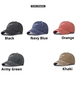 Multi-color collection of vintage washed cotton baseball caps with fish line embroidery