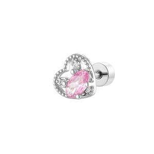Pink heart-shaped titanium steel screw back earring with sparkling crystal accents