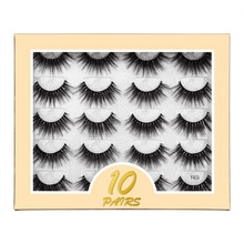 Close-up of 10 pairs of 3D dense fake eyelashes in Y403 packaging for makeup