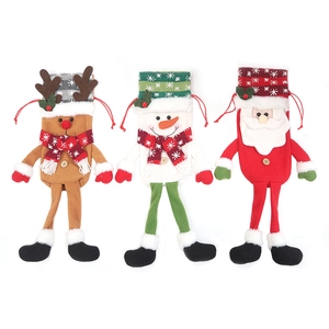 Christmas wine bottle covers with Santa, Snowman and Reindeer cartoon plush dolls