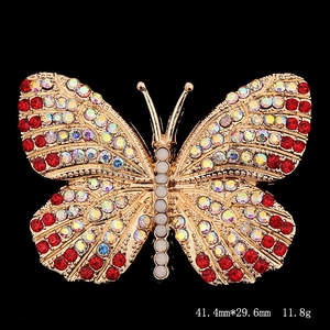 Golden butterfly rhinestone accessory with red and AB crystals, 41.4x29.6mm size