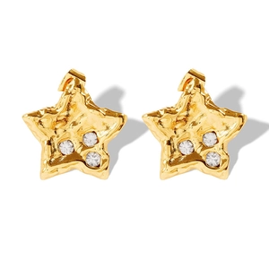 French vintage star stud earrings in 18K gold plated steel with zircon diamonds