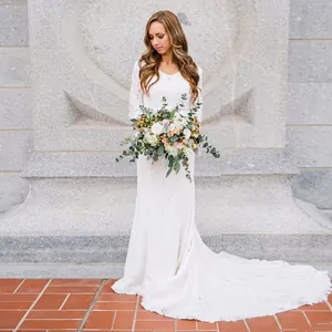 Elegant Lace Wedding Dress V-Neck Long Sleeves Slim Fit Sweep Train For Bridal Women Vintage Style