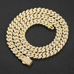 Chaîne cubaine 9mm dorée pour homme avec zircons étincelants et fermoir à ressort robuste
