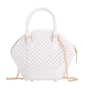 White jelly shell bag with pearl-like texture and gold chain strap for women
