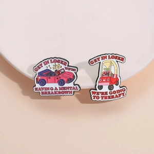 Funny Cartoon Car Enamel Pin Mental Breakdown Therapy Quote Zinc Alloy Brooch Badge For Clothing Accessories Unisex Jewelry