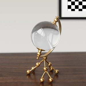 Modern nordic crystal ball with golden iron art base for luxury home tabletop decor