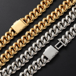 15mm double row zircon diamond Cuban chain necklaces in gold and silver finishes