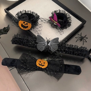Halloween Haarschmuck Set mit Kürbis und Geist Motiven aus Spitze und Samtstoff