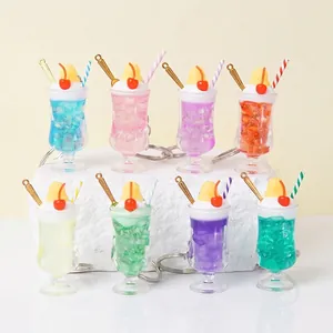 Portachiavi Tazza Bevanda Simulazione Trasparente PS Resina Modello Gelato Tè Al Latte Ciondolo Borsa Accessorio Regalo Carino