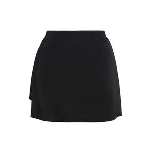 Detail of high-waisted black mesh skirt with elastic waistband and A-line cut
