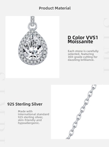 Detailed macro view of S925 sterling silver chain and D-color VVS1 moissanite pendant
