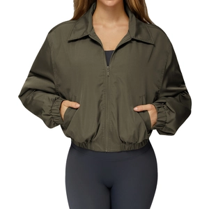 Men's olive green windproof sport jacket with zipper closure and elastic cuffs