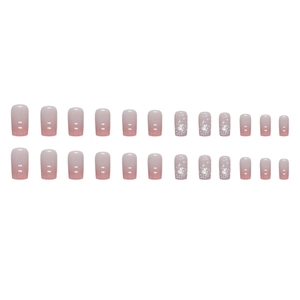 Faux ongles dégradé rose avec motifs floraux blancs lot de 24 pièces femme