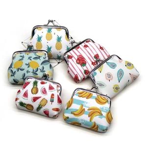 Cute fruit print coin purses with vintage metal clasps in six tropical patterns