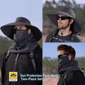 Outdoor Sun Hat With Removable Face Mask Neck Flap Nylon Breathable Wide Brim UV Protection Hiking Fishing For Men