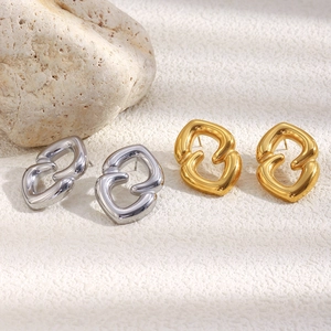Minimalist 18K gold and silver geometric heart-shaped line earrings set for women