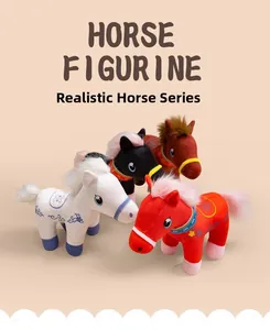 Detailed collection of plush horse dolls in white, black, brown and red colors