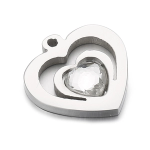 Polished titanium steel heart pendant with hollow design and center cubic zirconia stone