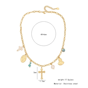 Guide des tailles pour collier en acier doré avec pendentifs turquoise et croix