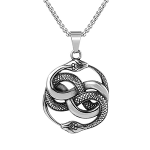 Retro Edelstahl Doppel Schlange Anhänger Halskette Ouroboros Unendlichkeit Vintage Punk Gothic Schmuck