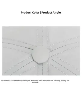 Detail of light gray quick-dry cap showing top button and reinforced stitching