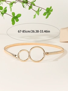Detail of gold elastic metal belt showing double ring buckle and size 67-85cm