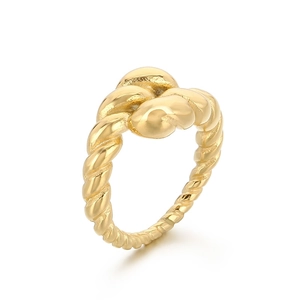 Polished gold twist knot stainless steel ring in a stylish helix design for women