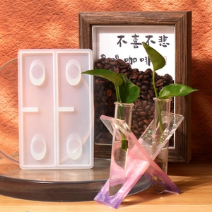 DIY silicone mold for epoxy resin hydroponic test tube vase with X-shaped stand
