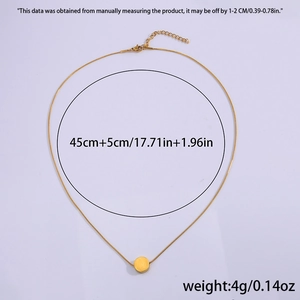 Detail view of gold titanium necklace showing 45cm plus 5cm length and 4g weight specs