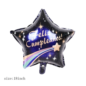 18-inch star-shaped galaxy birthday balloon with golden Feliz Cumpleaños text