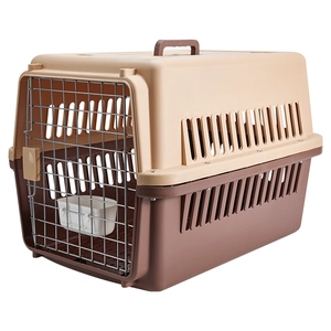 Portable pet travel crate with metal wire door and top handle for cats and small dogs