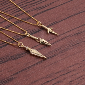 Hip Hop Dagger Pendant Necklace Copper Gold Plated Cubic Zirconia Ninja Kunai Arrowhead Box Chain Jewelry Men Women