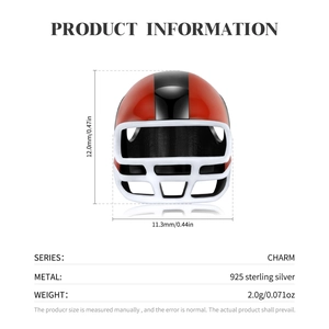 925 sterling silver football helmet charm bead with dimensions 12x11.3mm for DIY bracelets