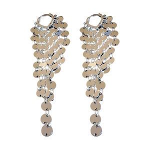 Fashion silver metallic sequin tassel earrings with multi-layer dangling round discs