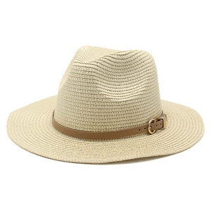 Chapeau De Paille Fedora Panama Soleil Avec Bande En Similicuir Boucle Métallique Pour Plage Vacances Été Unisexe