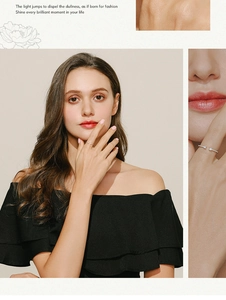 Detail of adjustable 925 silver ring with micro-set stones on hand with fashion model
