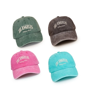 Vintage LOS ANGELES embroidered washed cotton baseball caps in four stylish colors