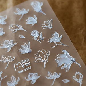 Stickers ongles 5D motif magnolia blanc gaufré sur support transparent modèle MN-171F