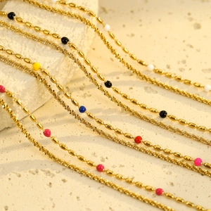 18K gold plated stainless steel bead bracelet with colorful enamel charms for women