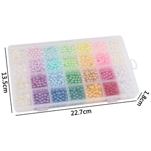 DIY jewelry kit with colorful ABS round pearls in a 24-grid organizer box, 22.7x13.5cm