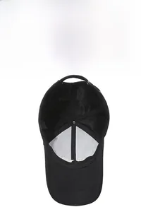 Detail of the breathable black mesh interior and adjustable back strap of the baseball cap