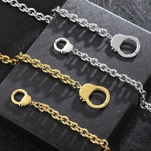 Minimalist Titanium Steel Handcuff Jewelry Necklace Bracelet Set Punk Chain Link Jewelry For Women Gold Silver Edgy Fashion Accessory