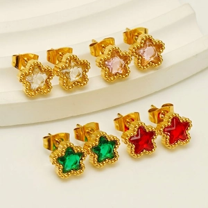 Orecchini A Stella Placcati Oro 18K Acciaio Inossidabile Con Intarsio In Zircone Gioielli Di Moda Per Donne