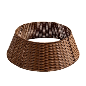 Dark brown woven rattan Christmas tree collar stand decoration in circular vintage style