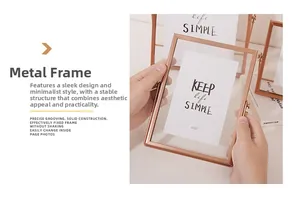 Detail view of 4x6 rose gold metal frame with double-sided glass panels and a sleek minimalist finish