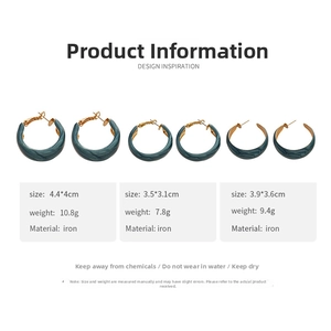 Size chart showing three different dimensions of vintage teal enamel hoop earrings